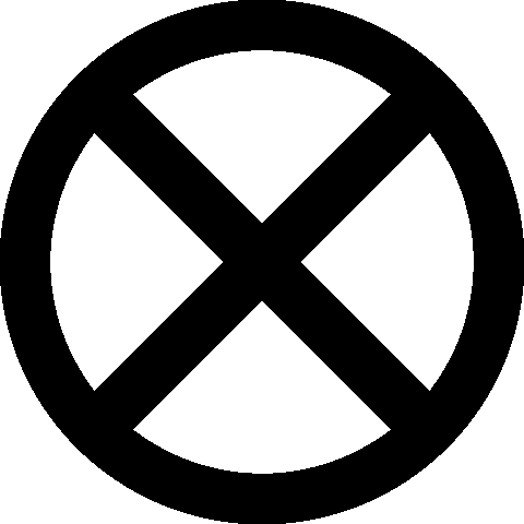 A x in a circle on a red background